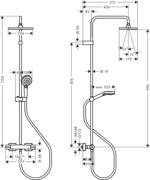Душевая стойка Hansgrohe Vernis Shape матовая черная 26286670 (детальная фотография), современные, hi-tech
