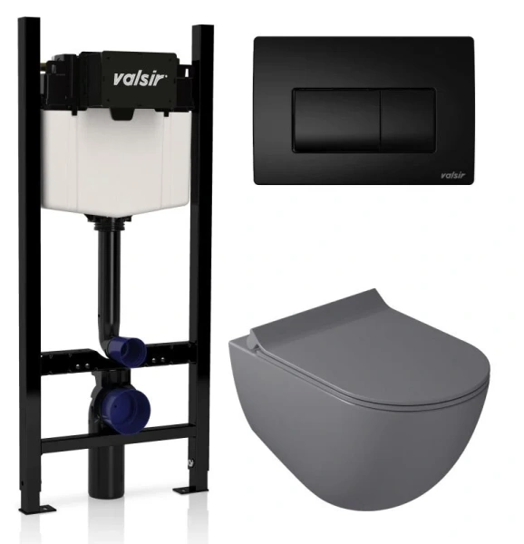 Унитаз с инсталляцией Valsir Dream клавиша черная матовая KIT VSBM 7317GM Slim P1 (детальная фотография)