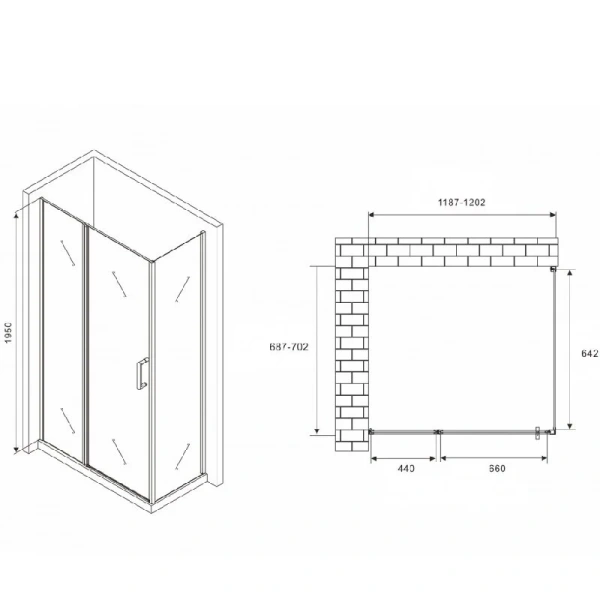 Душевой уголок Abber Sonnenstrand 120х70 см профиль хром, стекло матовое AG04120MS-S70M (детальная фотография), прямоугольные