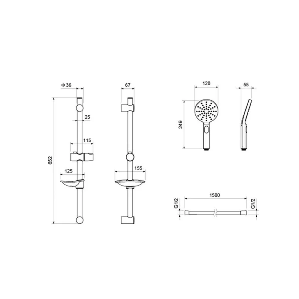 Душевой комплект Акватек Оберон черный матовый AQ1232MB (детальная фотография), черные