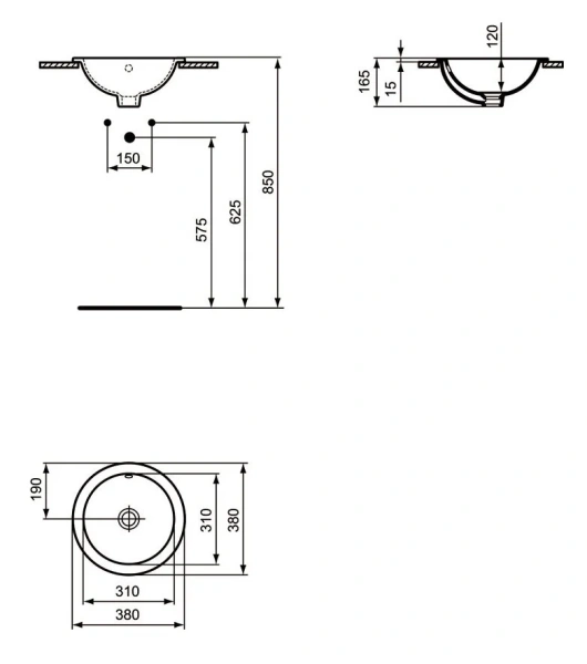 Раковина Ideal Standard Connect 38 см встраиваемая белая E505101 (детальная фотография), современные, hi-tech