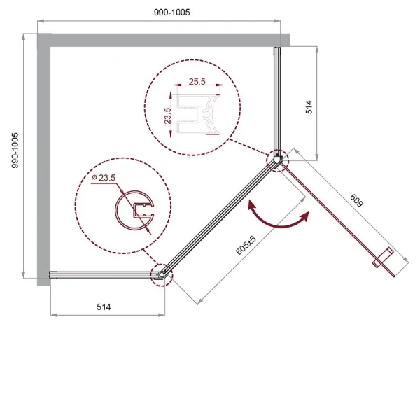 Душевой уголок BelBagno Uno 100x100 см профиль хром UNO-195-P-1-100-C-Cr (детальная фотография), многоугольные