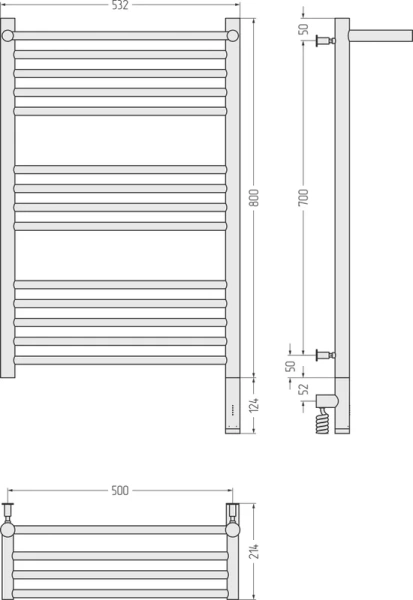Полотенцесушитель электрический Сунержа Богема 3.0 50х80 см правый сатин 071-5807-8050 (детальная фотография), лесенка, вертикальные