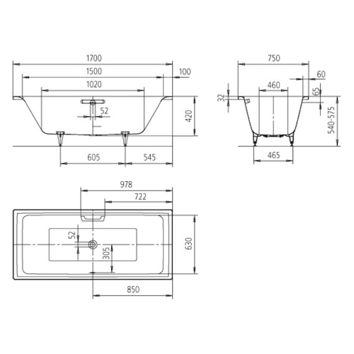Ванна без специальных покрытий Kaldewei Ambiente 266300010001 (детальная фотография), глубокие