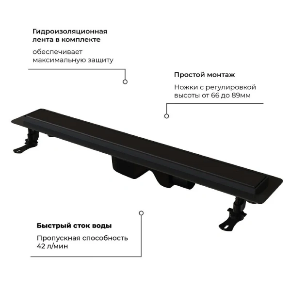 Душевой лоток RGW Drain Leo 60 см черный 60213160-04 (детальная фотография), в наличии