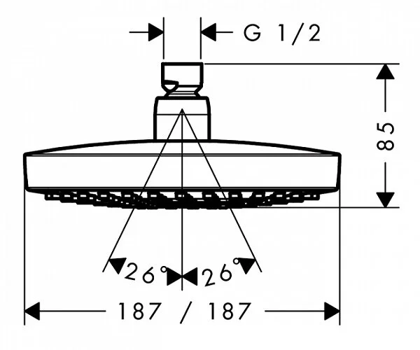 Верхний душ Hansgrohe Croma Select E 26524 с двумя типами струи (детальная фотография), верхние души
