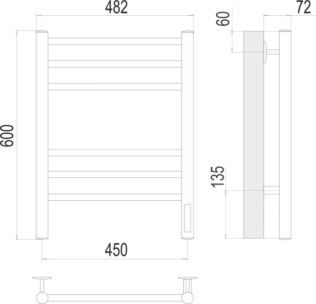 Полотенцесушитель электрический Terminus Аврора П6 450х600 матовый черный 4670078527479 (детальная фотография), современные, hi-tech
