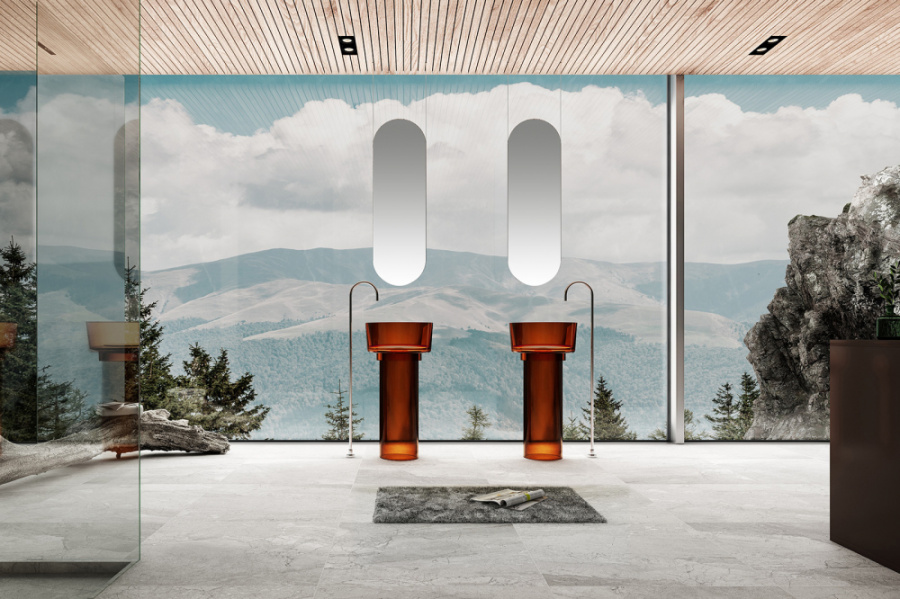 Раковина напольная Abber Kristall 45 см коричневая AT2702Opal (детальная фотография), напольные, свободностоящие