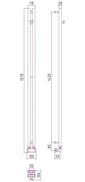 Полотенцесушитель водяной Сунержа Нюанс EU50+ 5х154.5 см черный матовый 31-0212-1545 (детальная фотография), современные, hi-tech