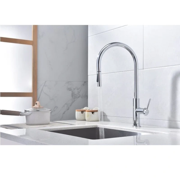 Смеситель для кухни Paulmark Senso хром Se215180-CR (детальная фотография), высокие, из латуни, округлая форма, сенсорные от батареек