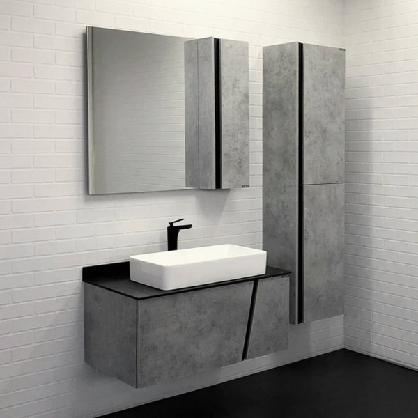 Тумба с раковиной подвесная Comforty Эдинбург 90 см с черной столешницей (детальная фотография), в наличии, нет в наличии