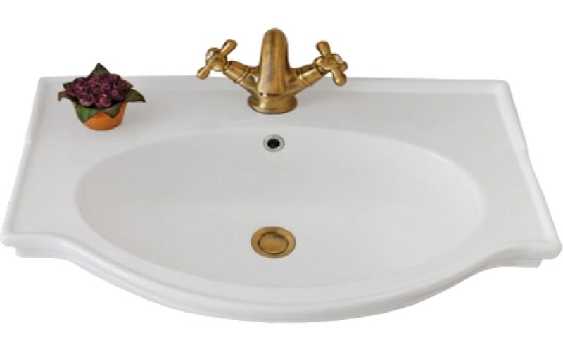 Раковина-консоль керамическая, цвет белый, 1 отв. под смес., с кольцом перелива цвета хром, La Beaute Michel LA8370 (детальная фотография)