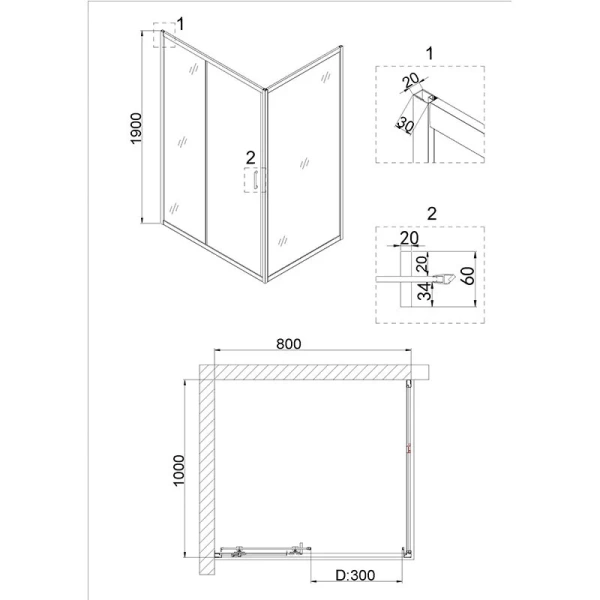 Душевой уголок Niagara Nova 80x100 см профиль черный NG-82-8AB-A100B (детальная фотография), прямоугольные
