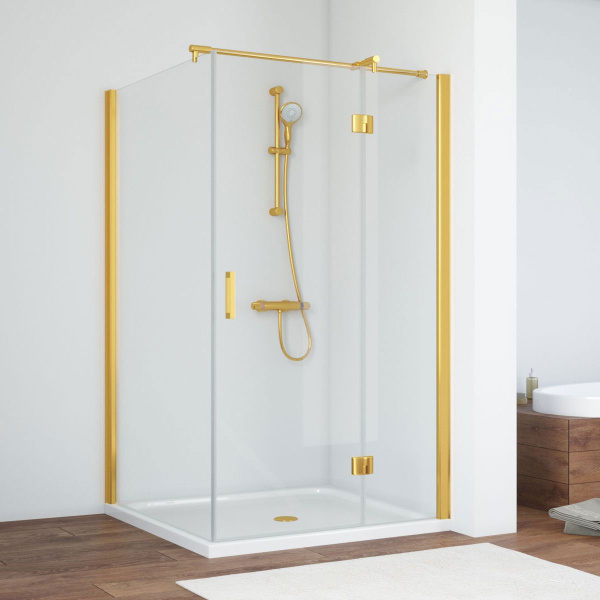 Душевой уголок профиль золотой стекло прозрачное Vegas-glass AFP-Fis TUR NOVO 110*120 09 01 R (детальная фотография)