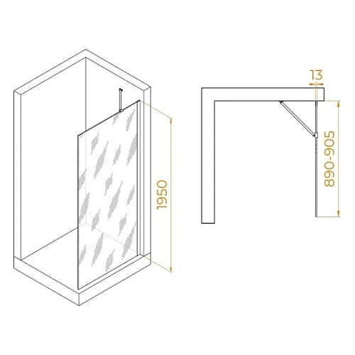 Душевая перегородка RGW Walk In WA-110-B 90 см профиль черный, стекло прозрачное - фото 2