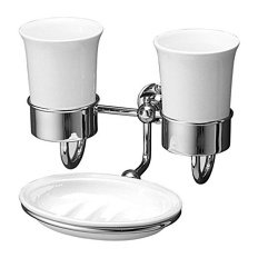 Стакан двойной и мыльница для ванной керамические, цвет белый, Devon&Devon First Class DD33055