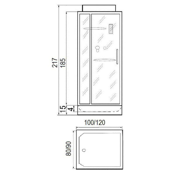 Схема (детальная фотография), пристенные, недорогие, для дачи, без гидромассажа, c тропическим душем, с вентиляцией, с крышей