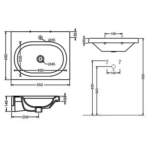 Раковина ArtCeram Blend 55 см прямоугольная BLL004 01 00 (детальная фотография), современные, hi-tech