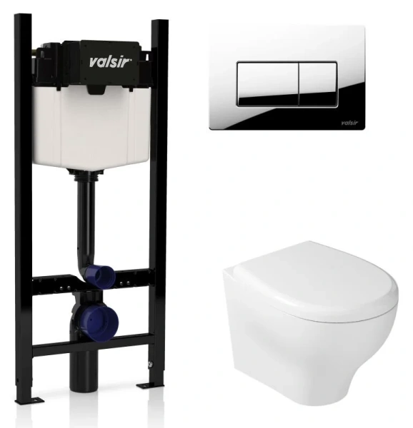 Унитаз с инсталляцией Valsir Eden с клавишей хром KIT VSCR 7212 Slim P1 (детальная фотография)