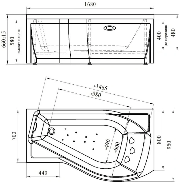 Ванна гидромассажная акриловая Vannesa Massage Миранда L/R 168 x 95 см, система баланс хром 2-76-2-1-0-209 (детальная фотография), современныe, hi-tech