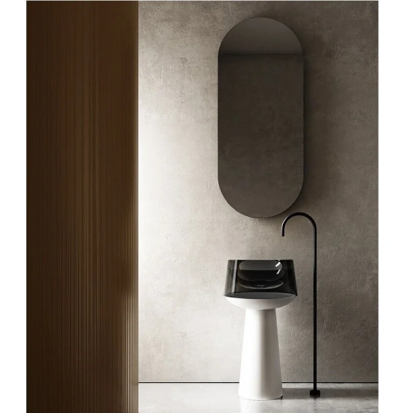 Раковина напольная Abber Kristall 50 см белая/черная AT2706White-Onyx (детальная фотография), белые, черные