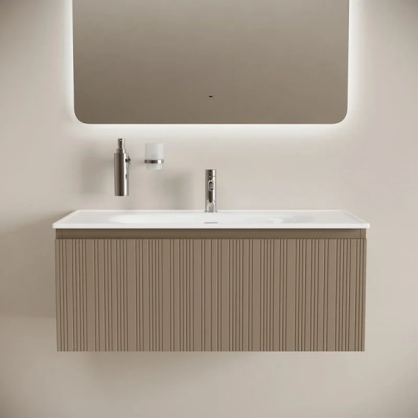 Тумба под раковину подвесная Sancos Code 100 см серо-бежевая CD100GB (детальная фотография), современная, hi-tech