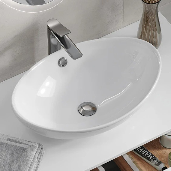 Раковина Velvex 57 см белая 7027A (детальная фотография), накладные (на столешницу), пристенные