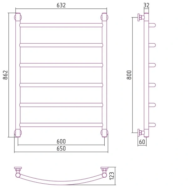 Полотенцесушитель водяной Сунержа Галант+ 60х80 см шампань 020-0200-8060 (детальная фотография), современные, hi-tech