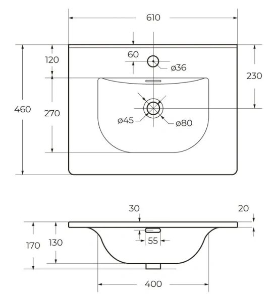 Раковина мебельная BelBagno 61 см белая BB-8099-60 (детальная фотография), в наличии
