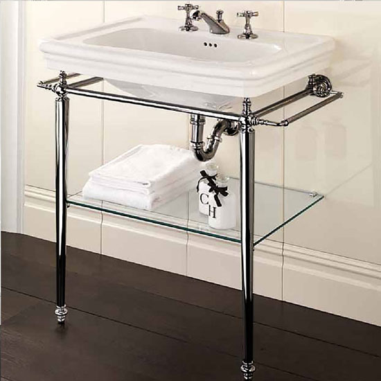 Консоль под раковину с полотенцедержателями и стеклянной полочкой, цвет никель, Devon&Devon Etoile DEETOILENKS (детальная фотография)