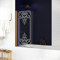 Душевая шторка на ванную профиль бронза рисунок матовый стекло прозрачное Vegas-glass