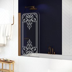 Душевая шторка на ванную профиль бронза рисунок матовый стекло прозрачное Vegas-glass