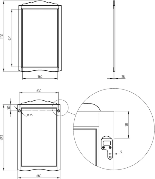 Зеркало Migliore Bella 68 см avorio 25945 (детальная фотография), классические, ретро