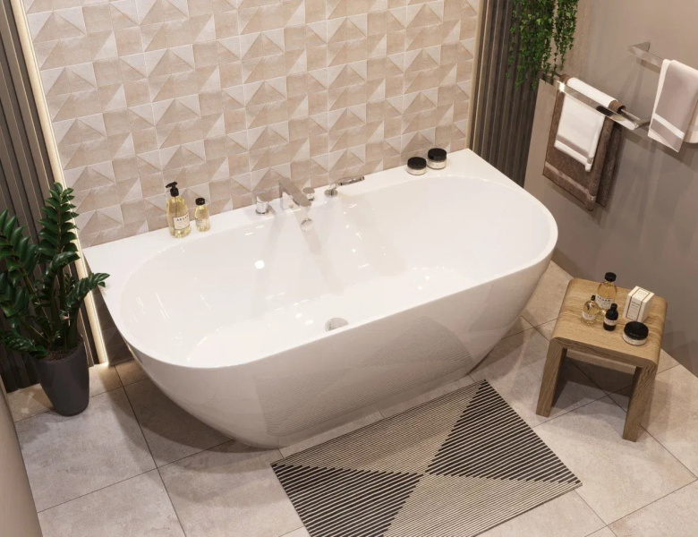 Ванна из литьевого мрамора Эстет Майами 170x85 см белая матовая ФР-00014539 (детальная фотография), без гидромассажа, большие