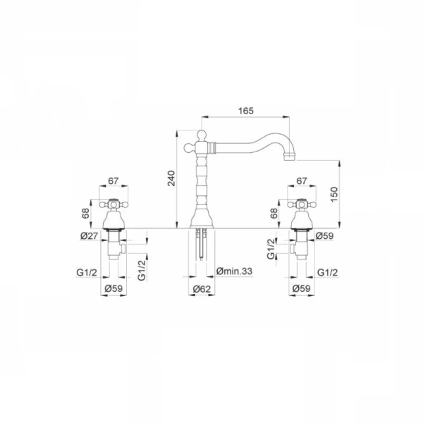Смеситель для раковины Migliore Revival 19 на 3 отверстия (детальная фотография), для раковины