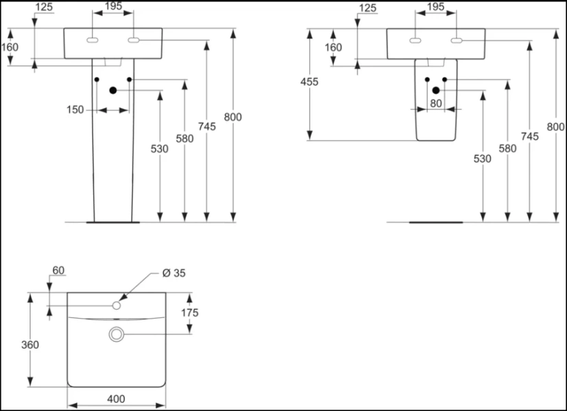 Раковина Ideal Standard Connect 40 см белая E803301 (детальная фотография), современные, hi-tech