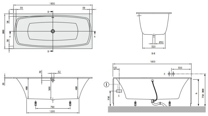 Ванна квариловая Villeroy & Boch My Art 180х80 см прямоугольная UBQ180MYA2V-01 (детальная фотография), современныe, hi-tech