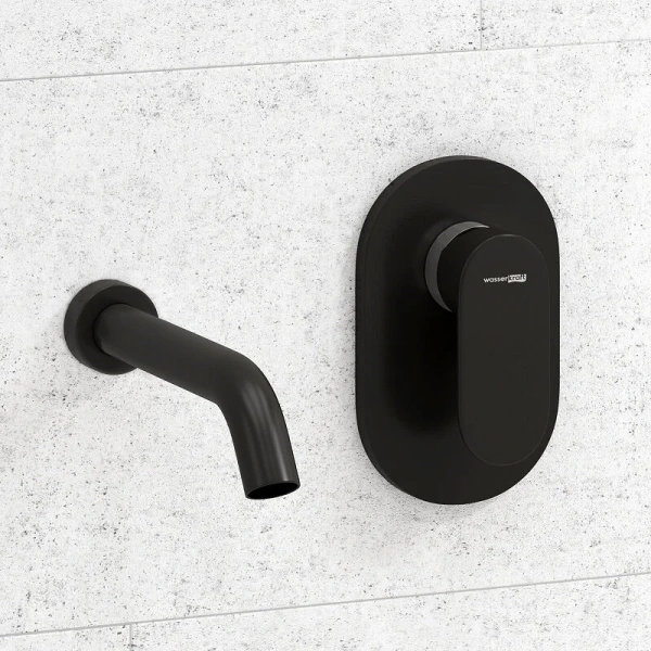 Смеситель для раковины WasserKRAFT Wiese черный Soft-touch A74543 (детальная фотография), с длинным изливом