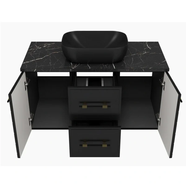 Тумба под раковину подвесная Brevita Shanel 100 см черная SHA-09100-02-01-2Я (детальная фотография), подвесная, пристенная