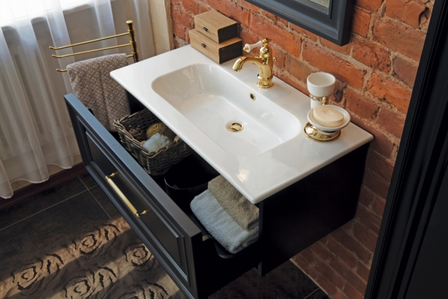 Тумба под раковину, цвет черный матовый, фурнитура золото, La Beaute Cornelia BCO100LNO.OR (детальная фотография), по запросу index_1