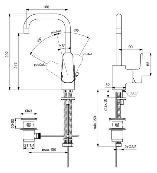 Смеситель для раковины Ideal Standard Ceraplan III хром B0706AA (детальная фотография), современные, hi-tech
