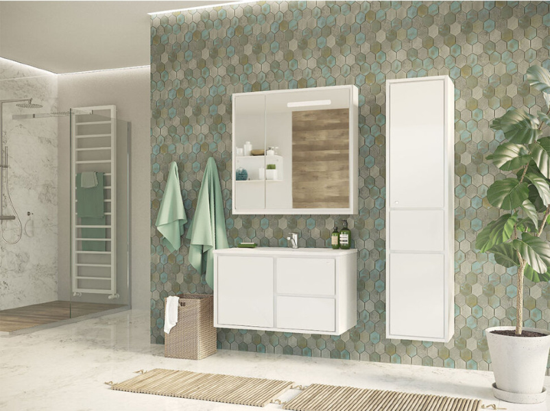 Шкаф-пенал подвесной Misty Барселона 35 см белый, левый П-Брс05035-0111ЯЛ (детальная фотография), 35 см