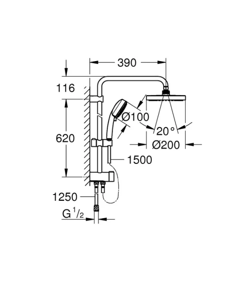 Душевая стойка Grohe New Tempesta Сosmopolitan 200 27394002 (детальная фотография), современные, hi-tech