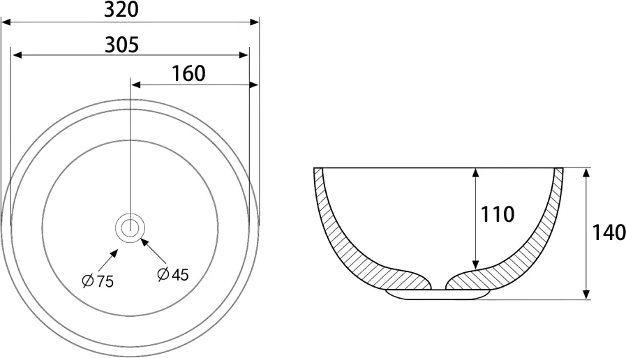 Раковина Abber Bequem AC2106 32 см круглая (детальная фотография), накладные (на столешницу), пристенные