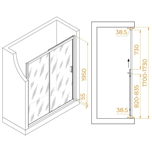 Душевая дверь в нишу RGW Passage PA-016 170 см профиль хром, стекло матовое 350801617-21 (детальная фотография), современные, hi-tech