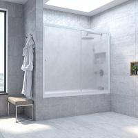 Душевая шторка на ванную профиль белый стекло сатин Vegas-glass