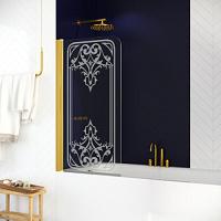 Душевая шторка на ванную профиль золотой рисунок матовый стекло прозрачное Vegas-glass