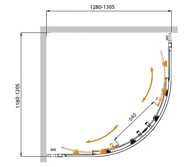Душевой уголок Cezares Molveno 130х120 см стекло рифленое MOLVENO-RH-22-130/120-P-Cr (детальная фотография), асимметричные