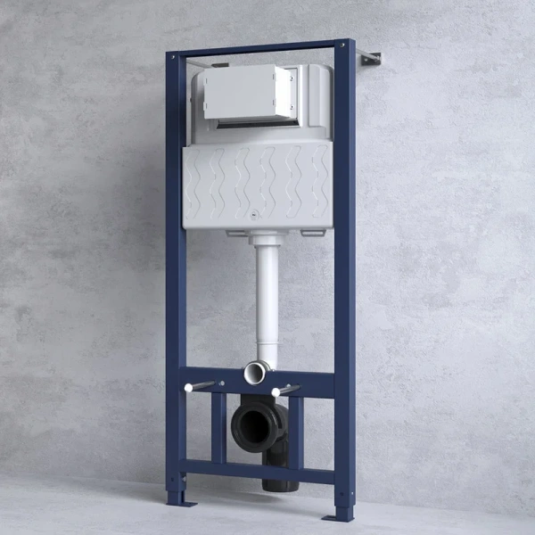 Инсталляция для унитаза Am.Pm Pro с белой пневматической клавишей I012704.9001 (детальная фотография), слив эконом-стандарт под две клавиши