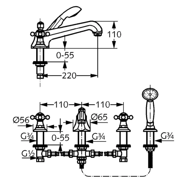 Смеситель для ванны Kludi 1926 51525 латунь (детальная фотография), для ванны